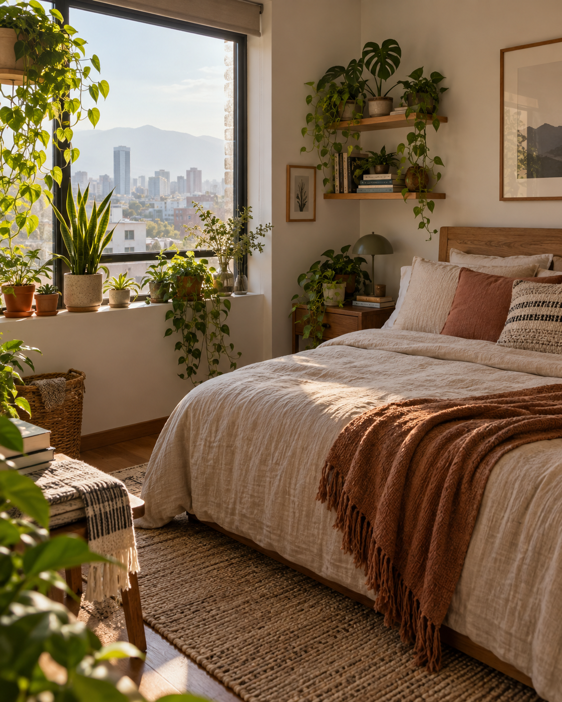 Habitación acogedora llena de plantas de interior