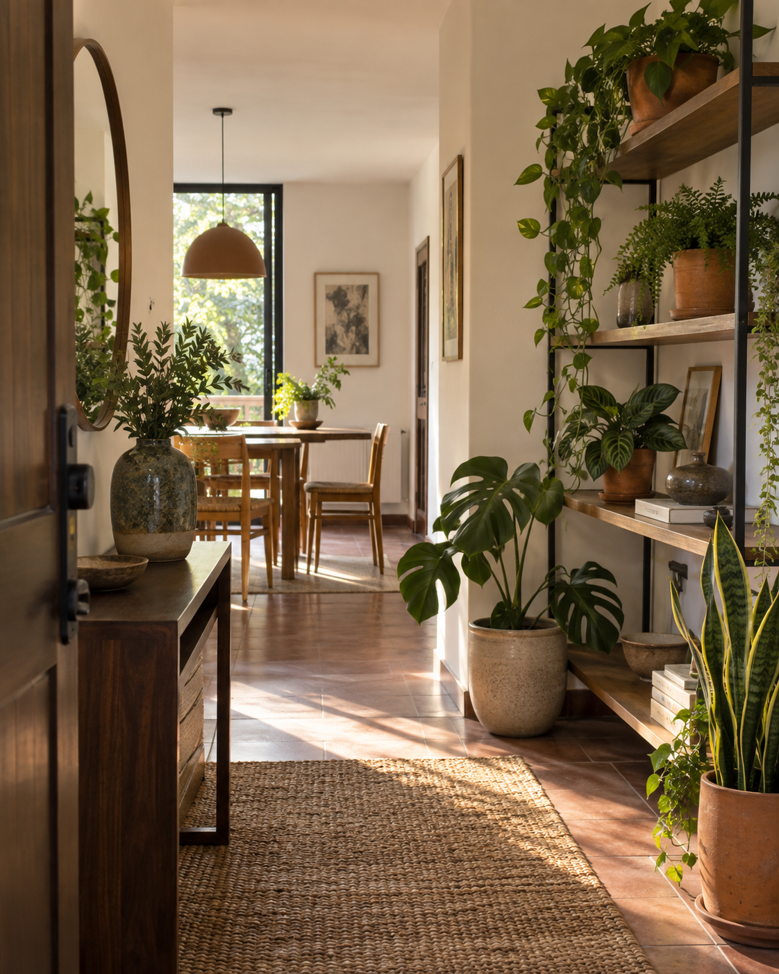 Instalación de plantas en un departamento acogedor